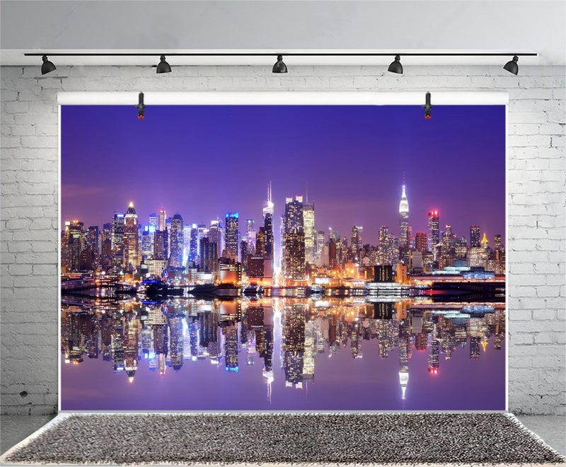 LFEEY 10x8ft New York City Night View Photo Backdrop American City Landscape Famous Landmark Skyscrapers Background for Photography Studio Props - Image 4
